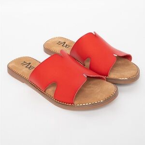 Taxi Womens Slide Sandals Size 40 (8.5/9) Red Cut Out Comfy Vacation Resortwear